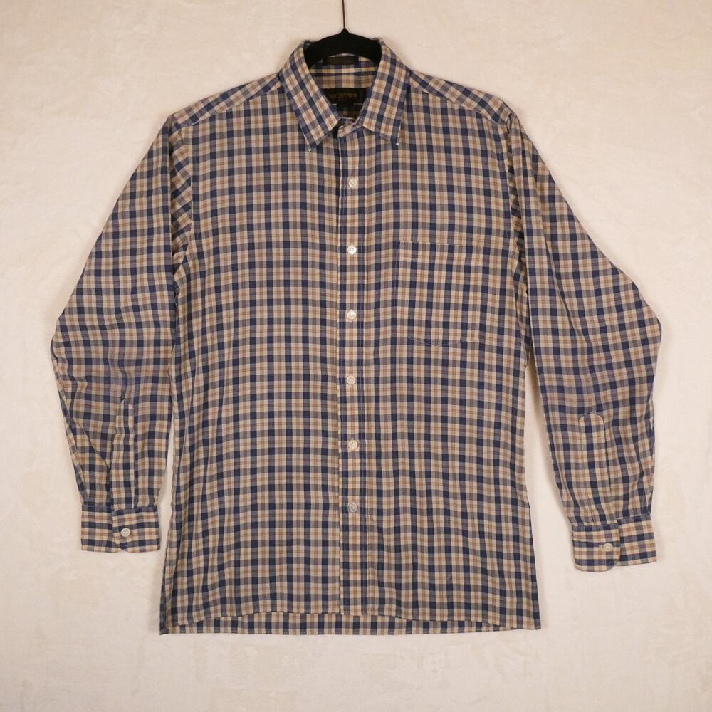 Vintage Nordstrom Plaid Button Down Shirt Size 32/33 80s 90s Tissue Thin